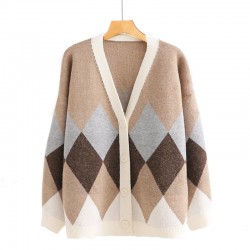 Checkered Knit Cardigan