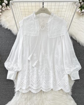 Broderie drawstring blouse