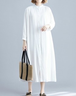 Stand collar button dress