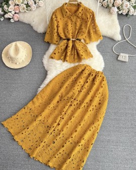 Eyelet top and skirt set