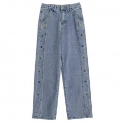 Floral embroidered denim jeans