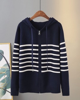 LM+ Stripe knit zipper blouse