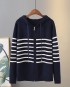 LM+ Stripe knit zipper blouse