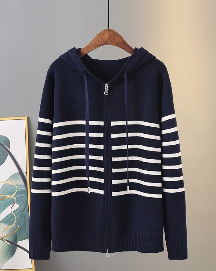 LM+ Stripe knit zipper blouse