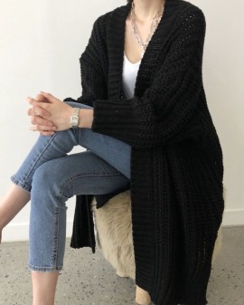 Long cable knit cardigan