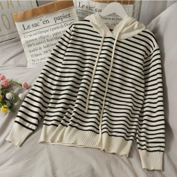 Stripe hoodie knit pullover