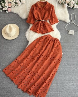 Eyelet top and skirt set