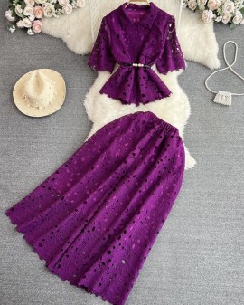 Eyelet top and skirt set