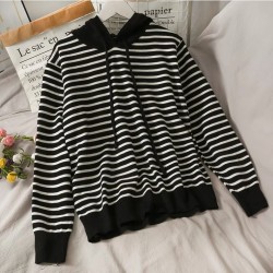 Stripe hoodie knit pullover