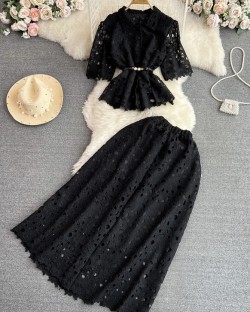 Eyelet top and skirt set