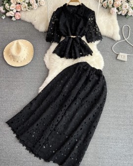 Eyelet top and skirt set