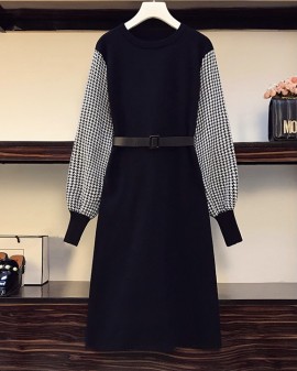 LM+ Dress with checkered sleeves