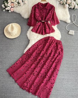 Eyelet top and skirt set
