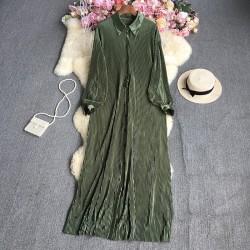 Long pleated button dress