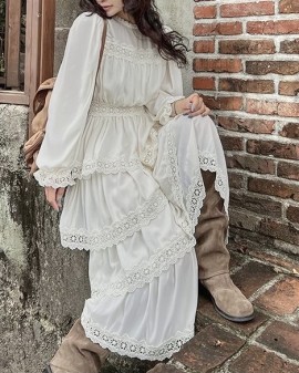 Lace trim tiered dress