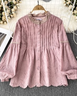 Embroidery lace trim blouse