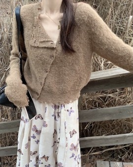 Asymmetrical button knit cardigan