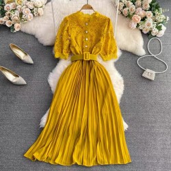 Lace dress with pleats
