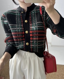 Checkered knit cardigan
