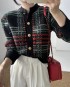 Checkered knit cardigan