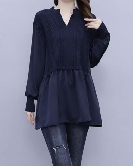 LM+ Knit combination blouse