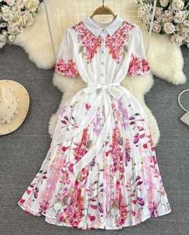 Collared floral motif dress