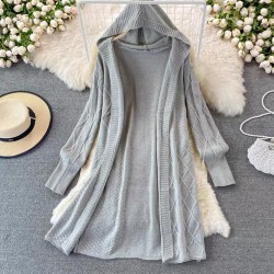 Open knit hoodie cardigan