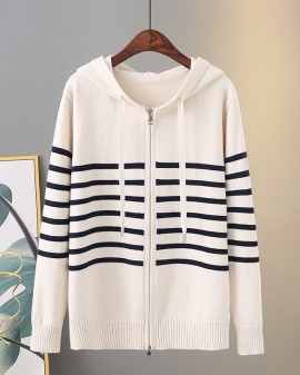 LM+ Stripe knit zipper blouse