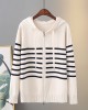 LM+ Stripe knit zipper blouse