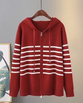 LM+ Stripe knit zipper blouse