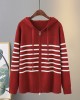 LM+ Stripe knit zipper blouse
