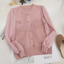 Knit Cardigan with Sheer Sleeves