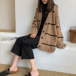 Oversized grid knit button cardigan