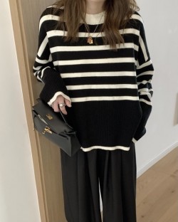 Stripe knit pullover
