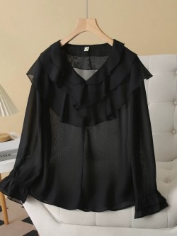 LM+  Ruffle neckline blouse