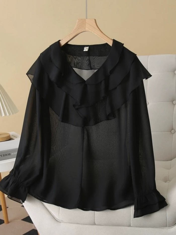 LM+  Ruffle neckline blouse