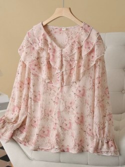 LM+  Ruffle neckline blouse