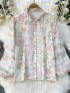 Floral lace trim blouse and skirt set