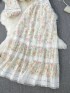 Floral lace trim blouse and skirt set