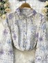 Floral lace trim blouse and skirt set
