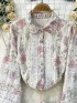 Floral lace trim blouse and skirt set
