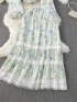 Floral lace trim blouse and skirt set