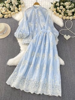 Sheer broderie blouse and skirt set