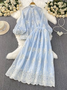 Sheer broderie blouse and skirt set