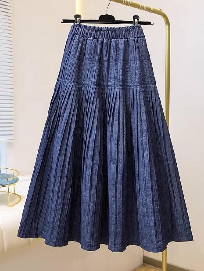 LM+  denim pleated skirt