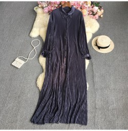 Long pleated button dress