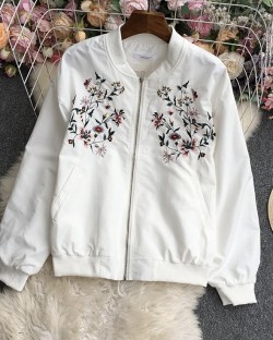 Floral embroidery zipper jacket