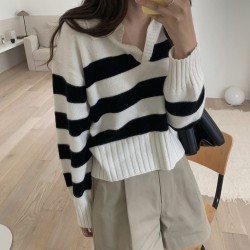 Collared stripe knit pullover