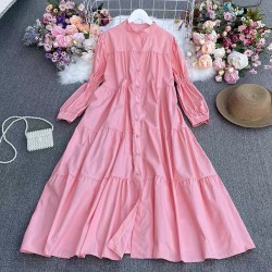 Candy Color Dress with Puff Sleeves