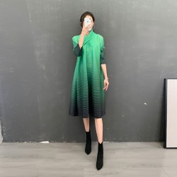 Pleated mockneck ombre dress